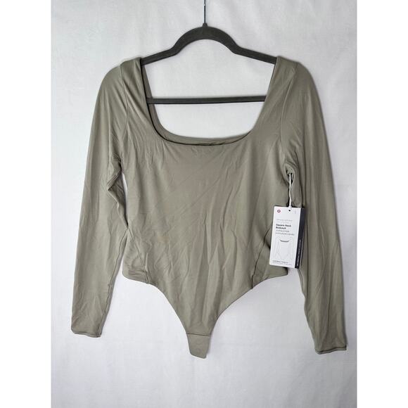 Lululemon Wundermost Seriously Soft Nulu Square Neck Bodysuit tan gray NEW LRG - Picture 1 of 5
